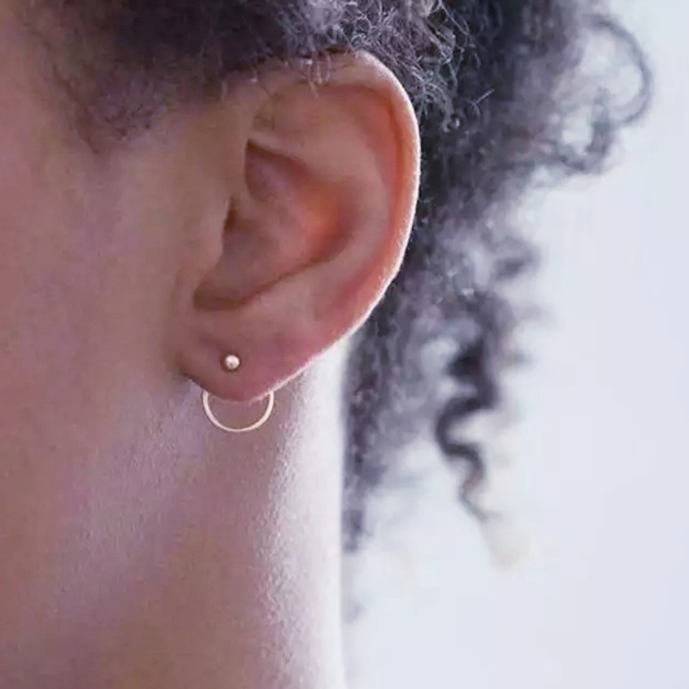 Front Back Silver Simple Stud and Circle Earrings - Picture 4 of 5